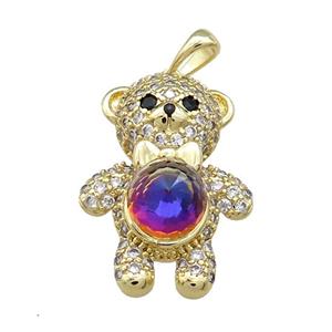 Copper Bear Pendant Pave Zircon Crystal Glass Gold Plated, approx 18-25mm