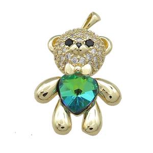 Copper Bear Pendant Pave Zircon Crystal Glass Gold Plated, approx 21-28mm