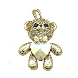 Copper Bear Pendant Pave Zircon Crystal Glass Gold Plated, approx 21-28mm
