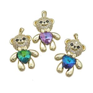 Copper Bear Pendant Pave Zircon Crystal Glass Gold Plated Mixed, approx 21-28mm