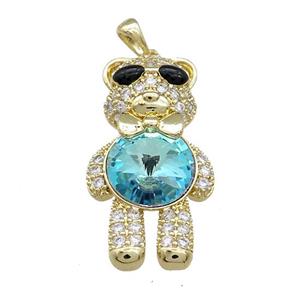 Copper Bear Pendant Pave Zircon Crystal Glass Gold Plated, approx 17-33mm