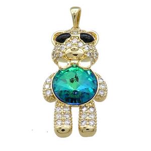 Copper Bear Pendant Pave Zircon Crystal Glass Gold Plated, approx 17-33mm