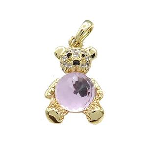 Copper Bear Pendant Pave Zircon Crystal Glass Gold Plated, approx 13-20mm
