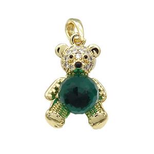 Copper Bear Pendant Pave Zircon Crystal Glass Gold Plated, approx 13-20mm