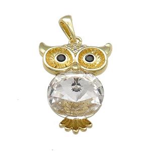 Copper Owl Charms Pendant Pave Crystal Glass Gold Plated, approx 16-22mm