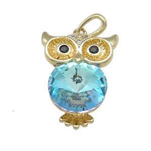 Copper Owl Charms Pendant Pave Crystal Glass Gold Plated, approx 16-22mm