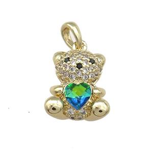 Copper Bear Pendant Pave Zircon Crystal Glass Gold Plated, approx 12-14mm