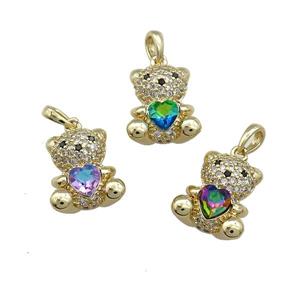 Copper Bear Pendant Pave Zircon Crystal Glass Gold Plated Mixed, approx 12-14mm
