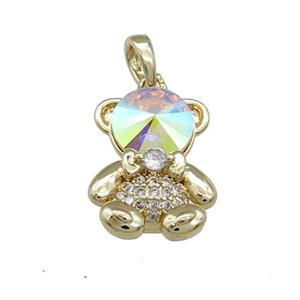 Copper Bear Pendant Pave Zircon Crystal Glass Gold Plated, approx 12-16.5mm