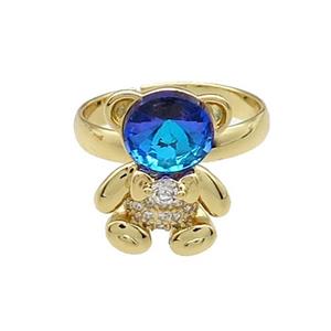 Copper Bear Rings Pave Zircon Crystal Glass Adjustable Gold Plated, approx 12-16.5mm, 18mm dia