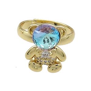 Copper Bear Rings Pave Zircon Crystal Glass Adjustable Gold Plated, approx 12-16.5mm, 18mm dia