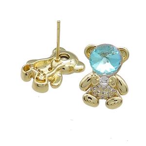 Copper Bear Stud Earrings Pave Zircon Crystal Glass Gold Plated, approx 12-16.5mm