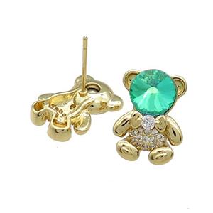 Copper Bear Stud Earrings Pave Zircon Crystal Glass Gold Plated, approx 12-16.5mm