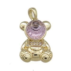 Copper Bear Pendant Pave Zircon Crystal Glass Gold Plated, approx 13.5-20mm