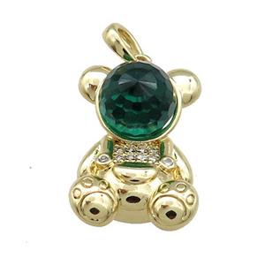 Copper Bear Pendant Pave Zircon Crystal Glass Gold Plated, approx 13.5-20mm