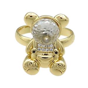 Copper Bear Rings Pave Zircon Crystal Glass Adjustable Gold Plated, approx 13.5-20mm, 18mm dia