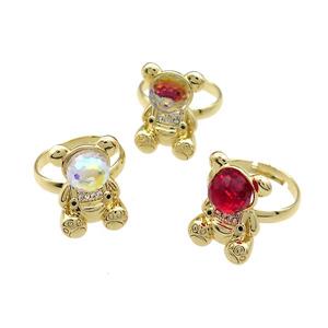 Copper Bear Rings Pave Zircon Crystal Glass Adjustable Gold Plated Mixed, approx 13.5-20mm, 18mm dia