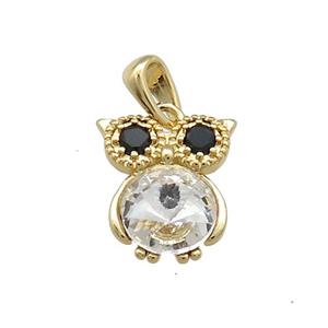 Copper Owl Pendant Pave Zircon Crystal Glass Gold Plated, approx 10-14mm