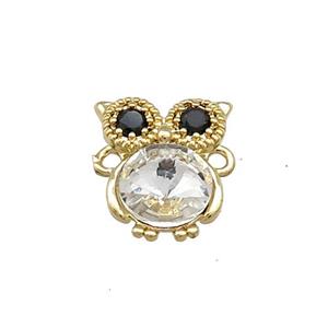 Copper Owl Connector Pave Crystal Glass Zircon Gold Plated, approx 10-14mm