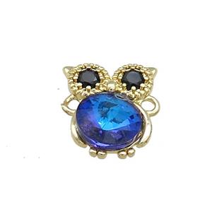 Copper Owl Connector Pave Crystal Glass Zircon Gold Plated, approx 10-14mm