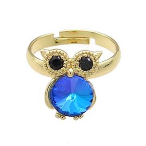 Copper Owl Rings Pave Crystal Glass Zircon Adjustable Gold Plated, approx 10-14mm, 18mm dia