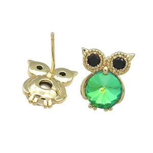 Copper Owl Stud Earrings Pave Crystal Glass Zircon Gold Plated, approx 10-14mm