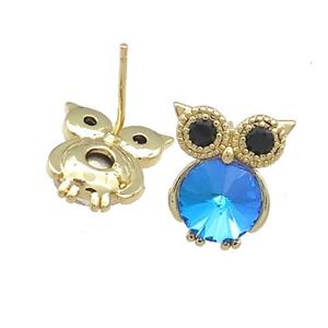 Copper Owl Stud Earrings Pave Crystal Glass Zircon Gold Plated, approx 10-14mm