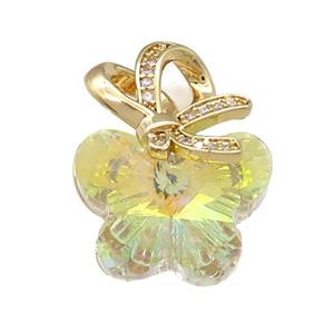 Yellow Crystal Glass Butterfly Pendant Copper Pave Zircon Gold Plated, approx 18-25mm