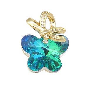 Crystal Glass Butterfly Pendant Copper Pave Zircon Gold Plated, approx 18-25mm