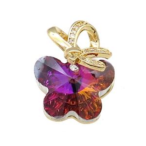 Crystal Glass Butterfly Pendant Copper Pave Zircon Gold Plated, approx 18-25mm