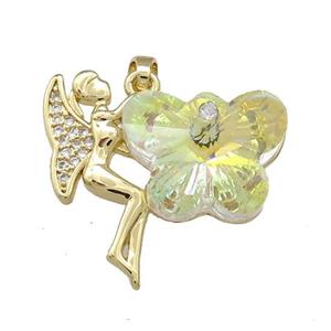 Copper Fairy Pendant Pave Crystal Glass Zircon Gold Plated, approx 18-25mm