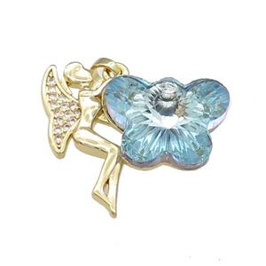 Copper Fairy Pendant Pave Crystal Glass Zircon Gold Plated, approx 18-25mm