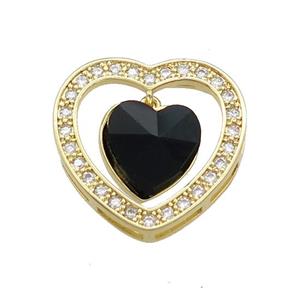 Copper Heart Pendant Pave Crystal Glass Zircon Gold Plated, approx 14mm, 25mm