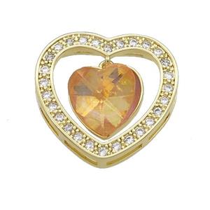 Copper Heart Pendant Pave Crystal Glass Zircon Gold Plated, approx 14mm, 25mm