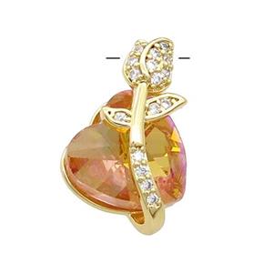 Copper Tulip Flower Pendant Pave Crystal Glass Zircon Gold Plated, approx 14-20mm