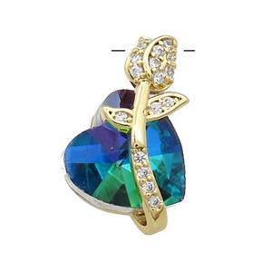 Copper Tulip Flower Pendant Pave Crystal Glass Zircon Gold Plated, approx 14-20mm