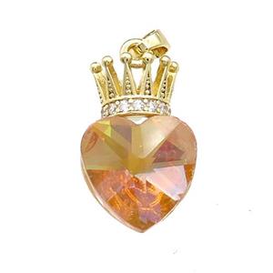 Copper Crown Pendant Pave Orange Crystal Glass Zircon Gold Plated, approx 14-21mm