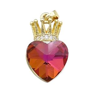 Copper Crown Pendant Pave Red Crystal Glass Zircon Gold Plated, approx 14-21mm