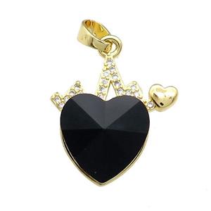 Copper Heartbeat Pendant Pave Black Crystal Glass Zircon Gold Plated, approx 14mm, 20mm