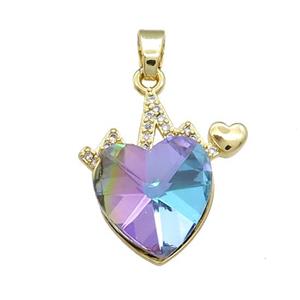Copper Heartbeat Pendant Pave Crystal Glass Zircon Gold Plated, approx 14mm, 20mm