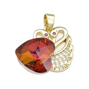 Copper Swan Pendant Pave Crystal Glass Zircon Heart Gold plated, approx 14mm, 20-23mm