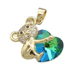 Copper Mouse Pendant Pave Crystal Glass Zircon Gold Plated, approx 14mm, 18-24mm