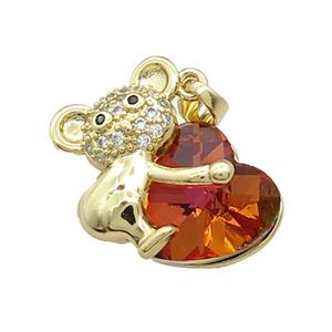 Copper Mouse Pendant Pave Crystal Glass Zircon Gold Plated, approx 14mm, 18-24mm