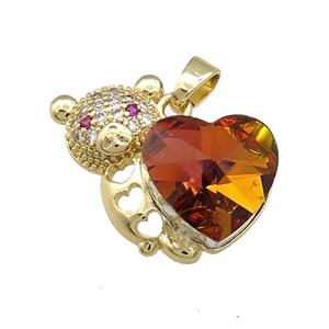 Copper Bear Pendant Pave Crystal Glass Zircon Gold Plated, approx 14mm, 25mm