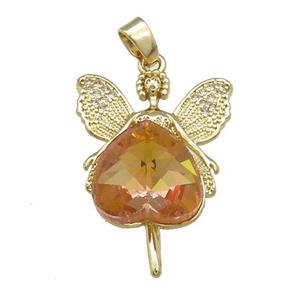 Copper Fairy Pendant Pave Crystal Glass Zircon Gold Plated, approx 14mm, 20-30mm