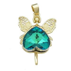 Copper Fairy Pendant Pave Crystal Glass Zircon Gold Plated, approx 14mm, 20-30mm