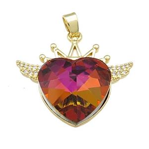 Copper Crown Pendant Pave Crystal Glass Zircon Wings Gold Plated, approx 18mm, 25-30mm