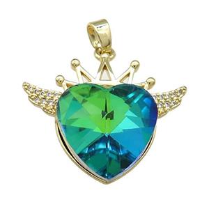 Copper Crown Pendant Pave Crystal Glass Zircon Wings Gold Plated, approx 18mm, 25-30mm
