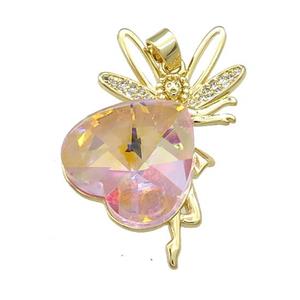 Copper Fairy Pendant Pave Crystal Glass Zircon Gold Plated, approx 18mm, 25-35mm
