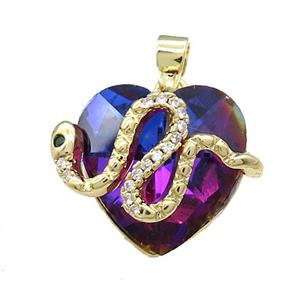 Copper Snake Pendant Pave Crystal Glass Zircon Gold Plated, approx 18mm
